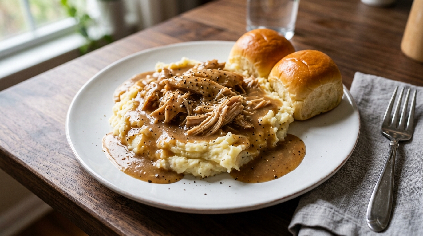 Slow Cooker Chicken and Gravy over Mashed Potatoes