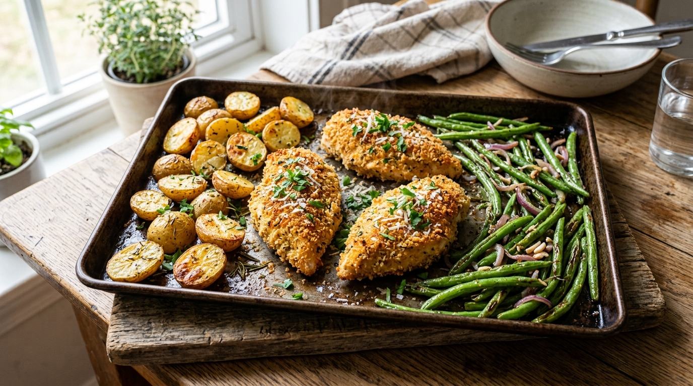 Crispy Parmesan Chicken with Green Beans & Potatoes